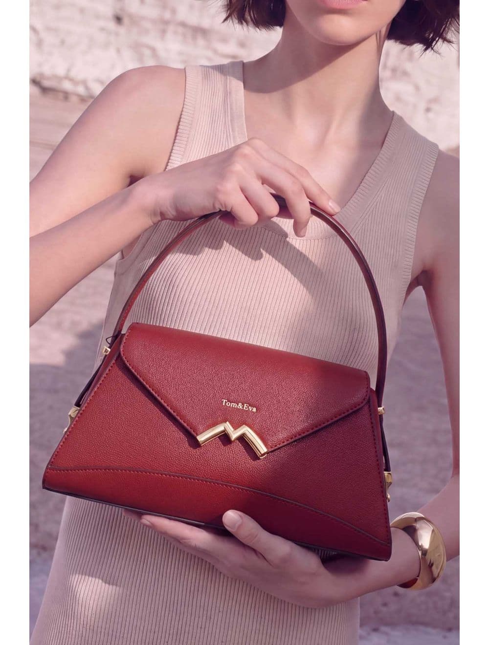 Sac à main Effet Cuir trapèze Chic 25B-6397-Burgundy — vue 6