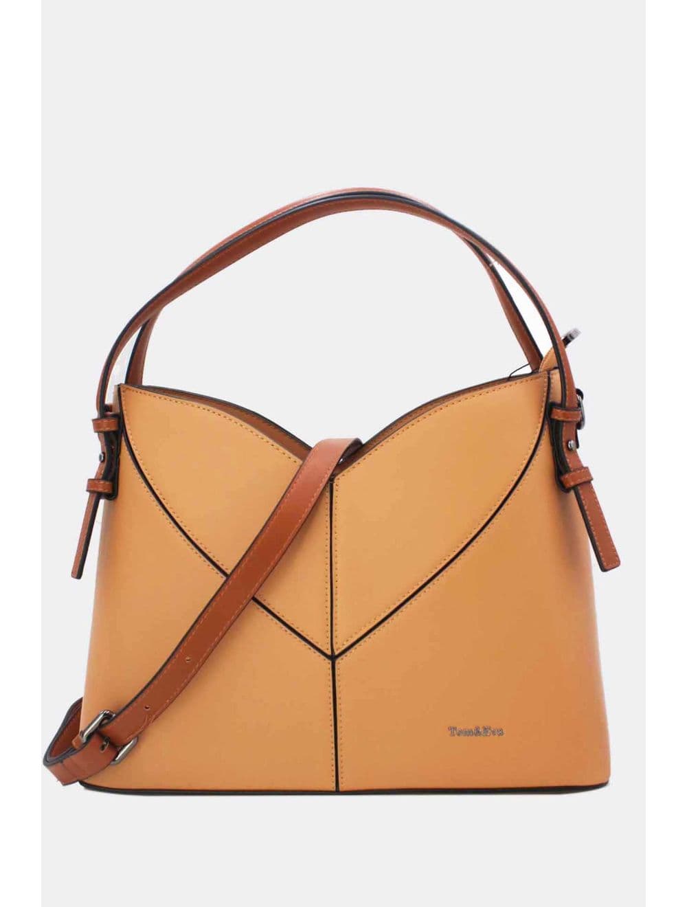 Sac Seau Structuré à Découpe Géométrique avec Double Anse 25B-6399-Apricot/Brown