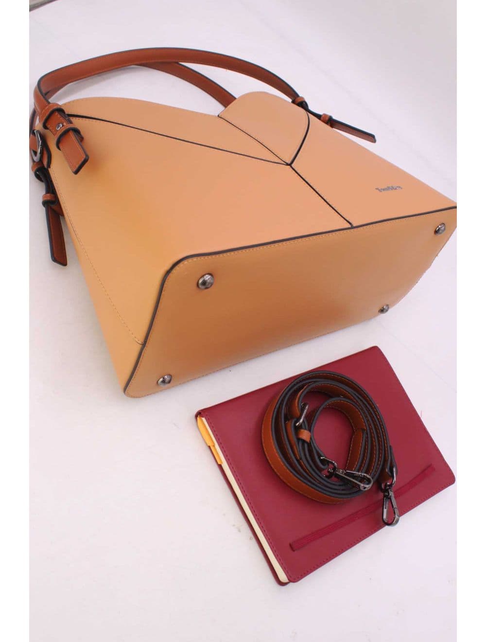 Sac Seau Structuré à Découpe Géométrique avec Double Anse 25B-6399-Apricot/Brown — vue 4