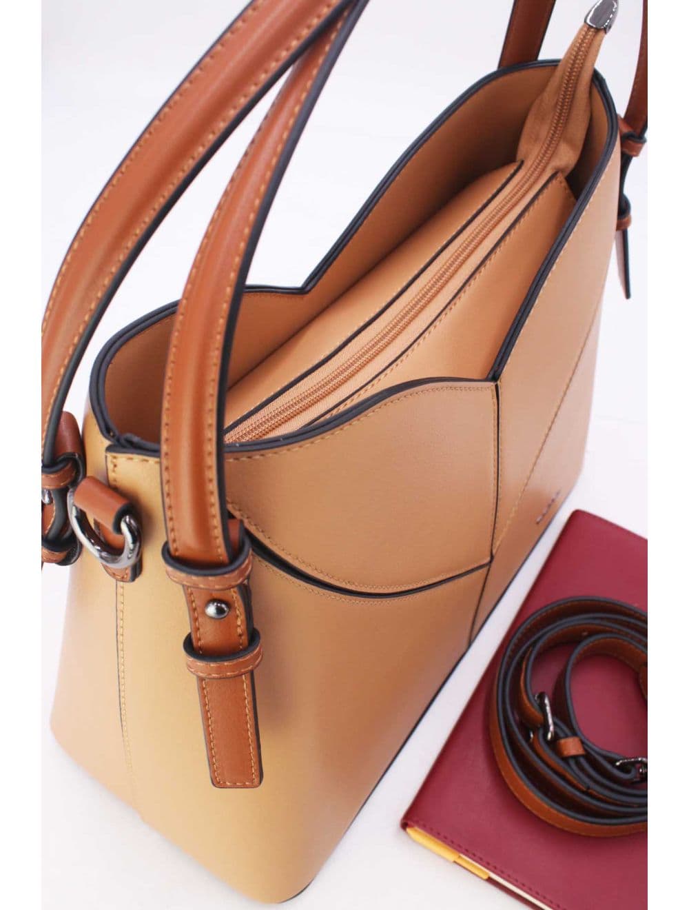 Sac Seau Structuré à Découpe Géométrique avec Double Anse 25B-6399-Apricot/Brown — vue 5