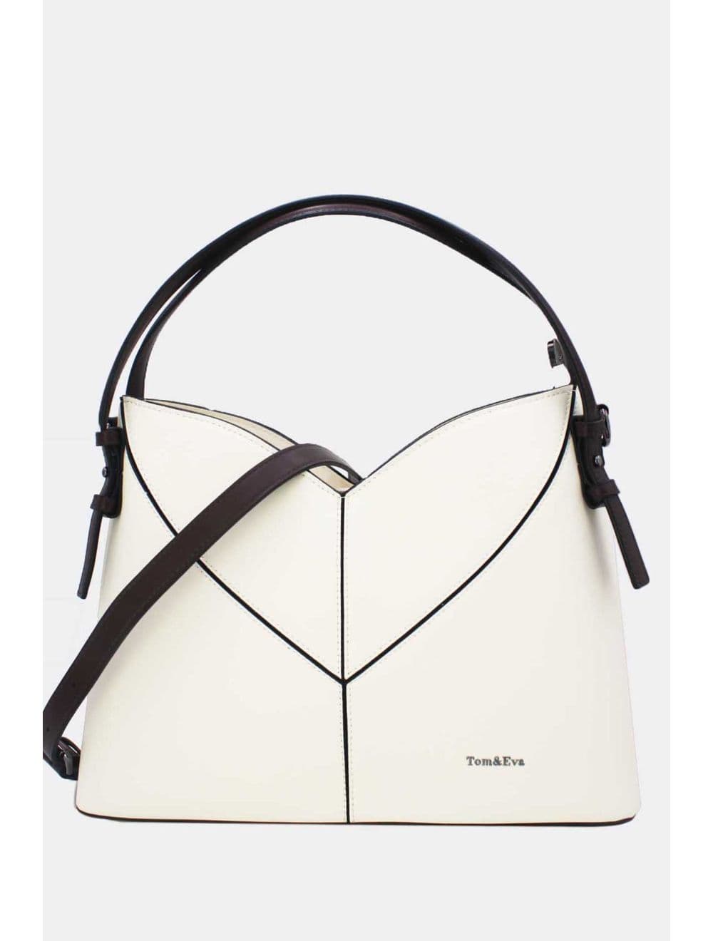 Sac Seau Structuré à Découpe Géométrique avec Double Anse 25B-6399-Beige/Coffee