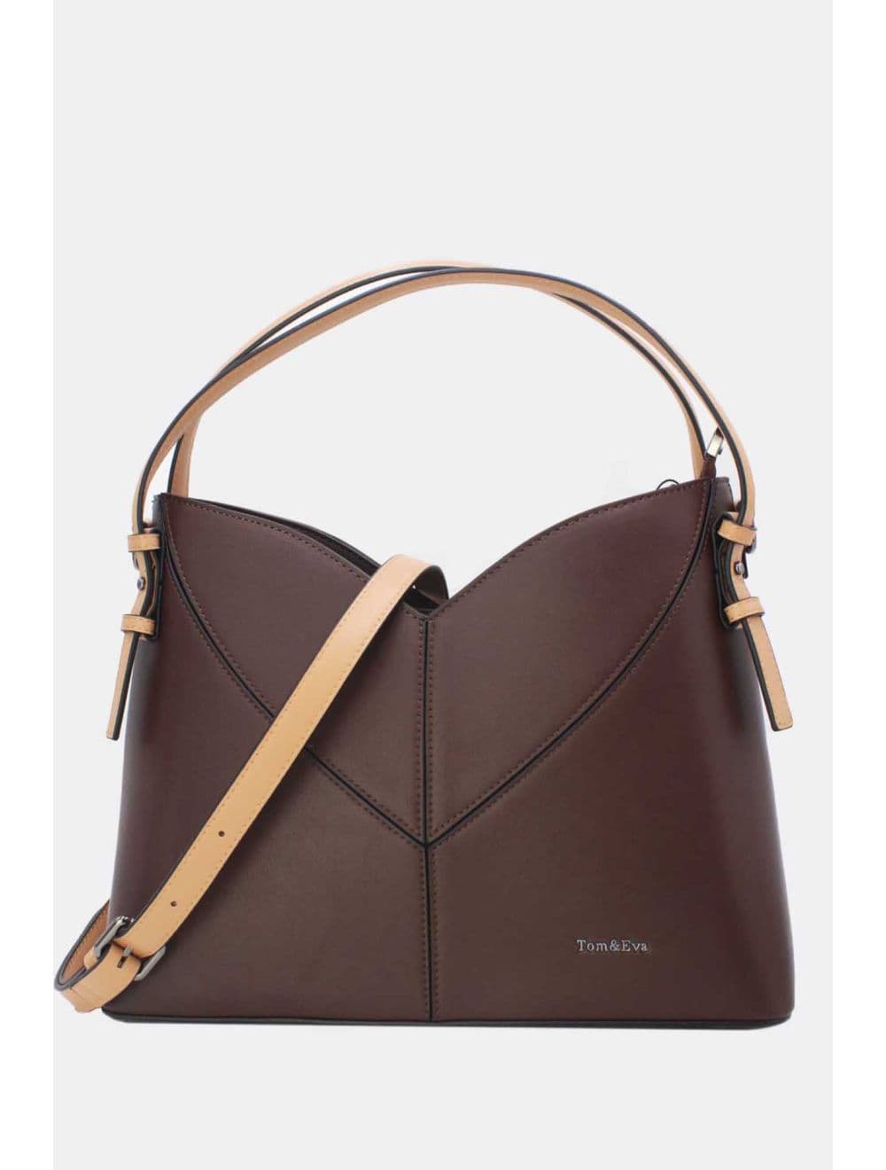 Sac Seau Structuré à Découpe Géométrique avec Double Anse 25B-6399-Coffee/Apricot — vue 2