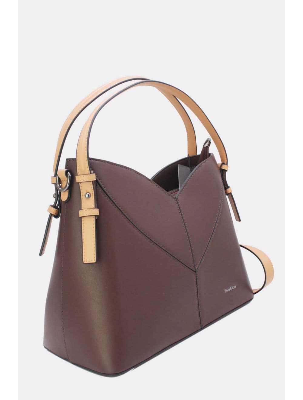 Sac Seau Structuré à Découpe Géométrique avec Double Anse 25B-6399-Coffee/Apricot — vue 3