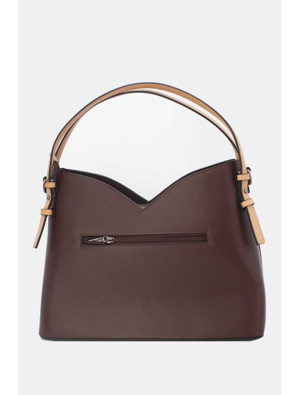 Sac Seau Structuré à Découpe Géométrique avec Double Anse 25B-6399-Coffee/Apricot — vue 4