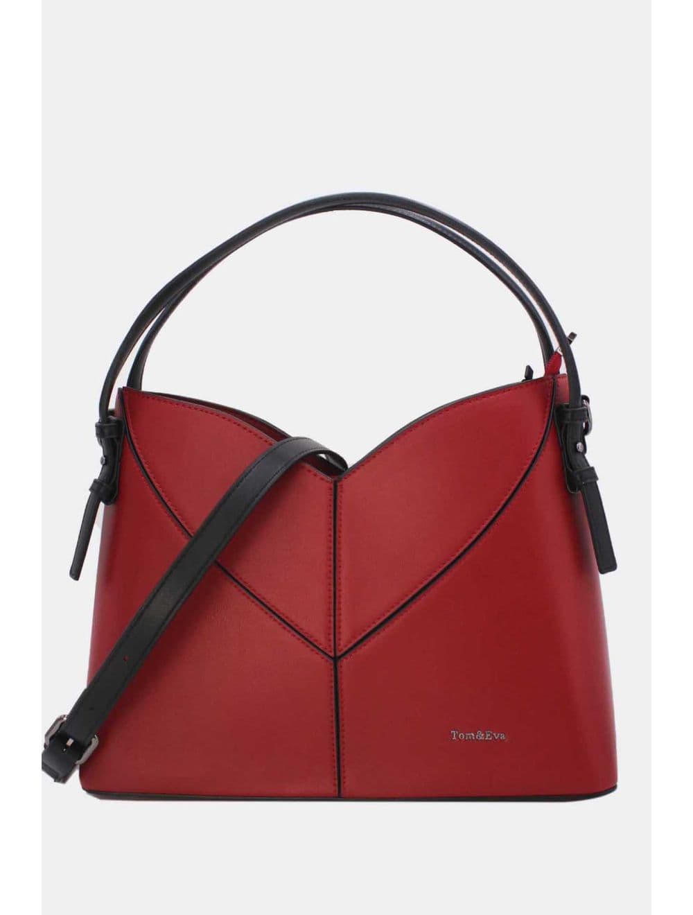 Sac Seau Structuré à Découpe Géométrique avec Double Anse 25B-6399-Red/Black