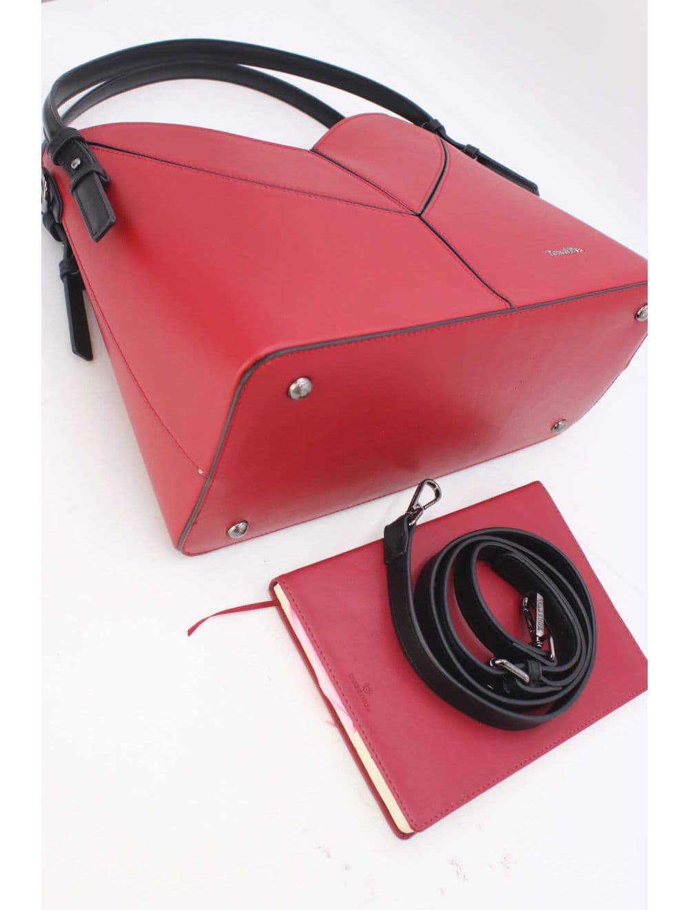 Sac Seau Structuré à Découpe Géométrique avec Double Anse 25B-6399-Red/Black — vue 4