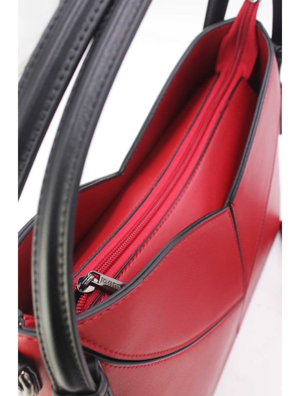 Sac Seau Structuré à Découpe Géométrique avec Double Anse 25B-6399-Red/Black — vue 5