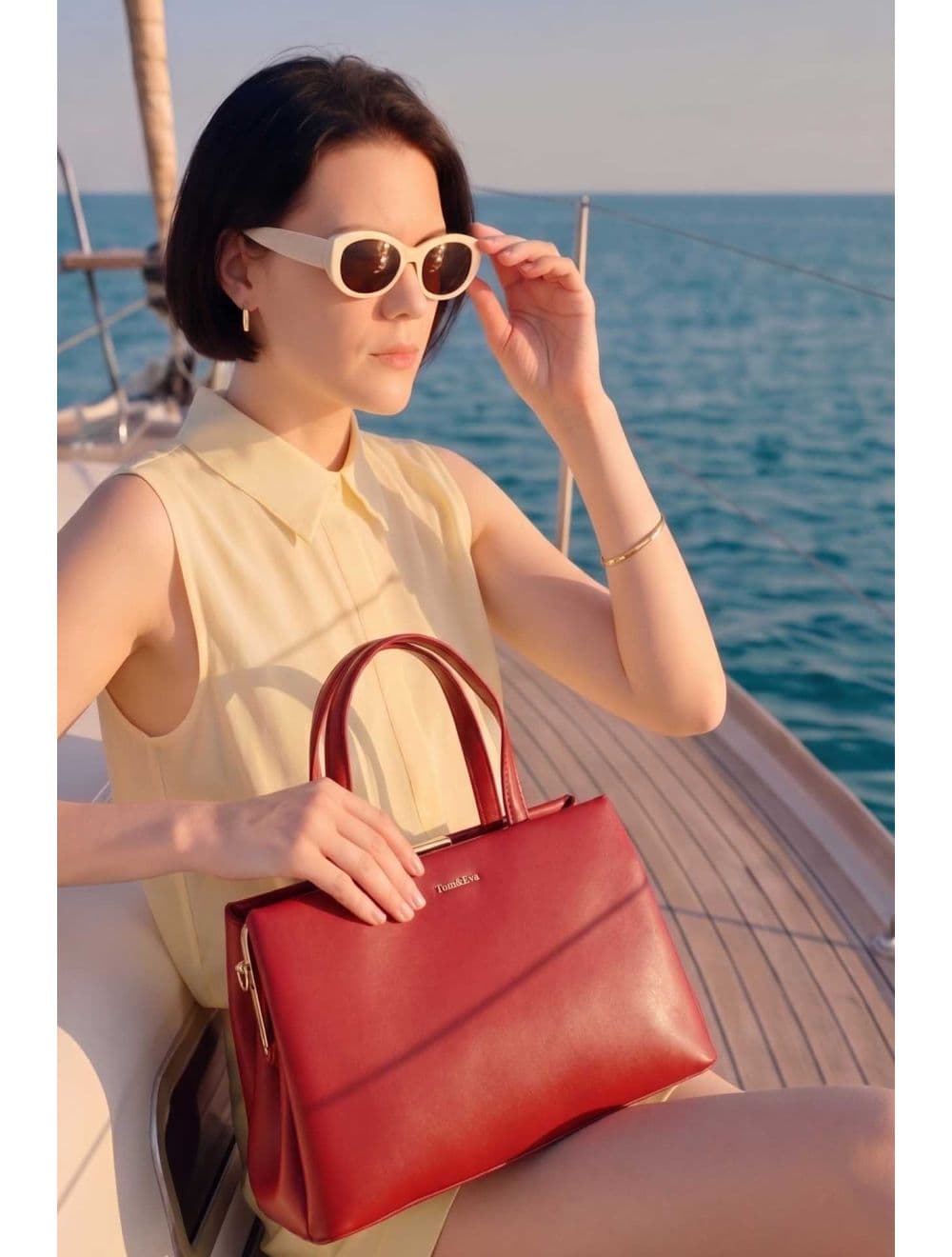 Sac à Main effet Cuir Classique 25B-6418-Rouge — vue 6