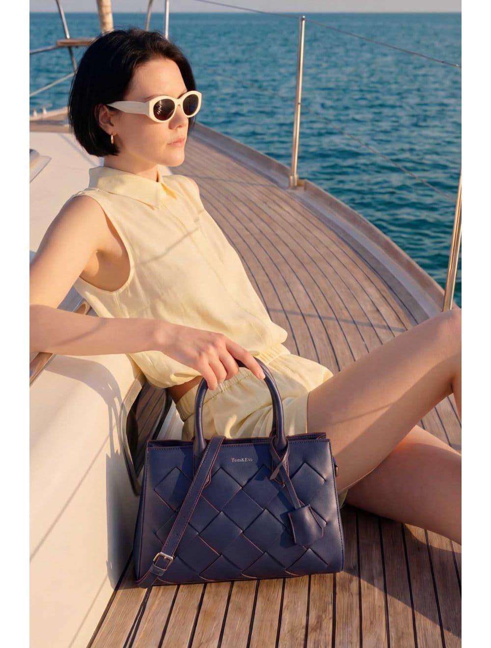 Sac à Main Tressé Avec Pendentif 25B-6398-Bleu — vue 6