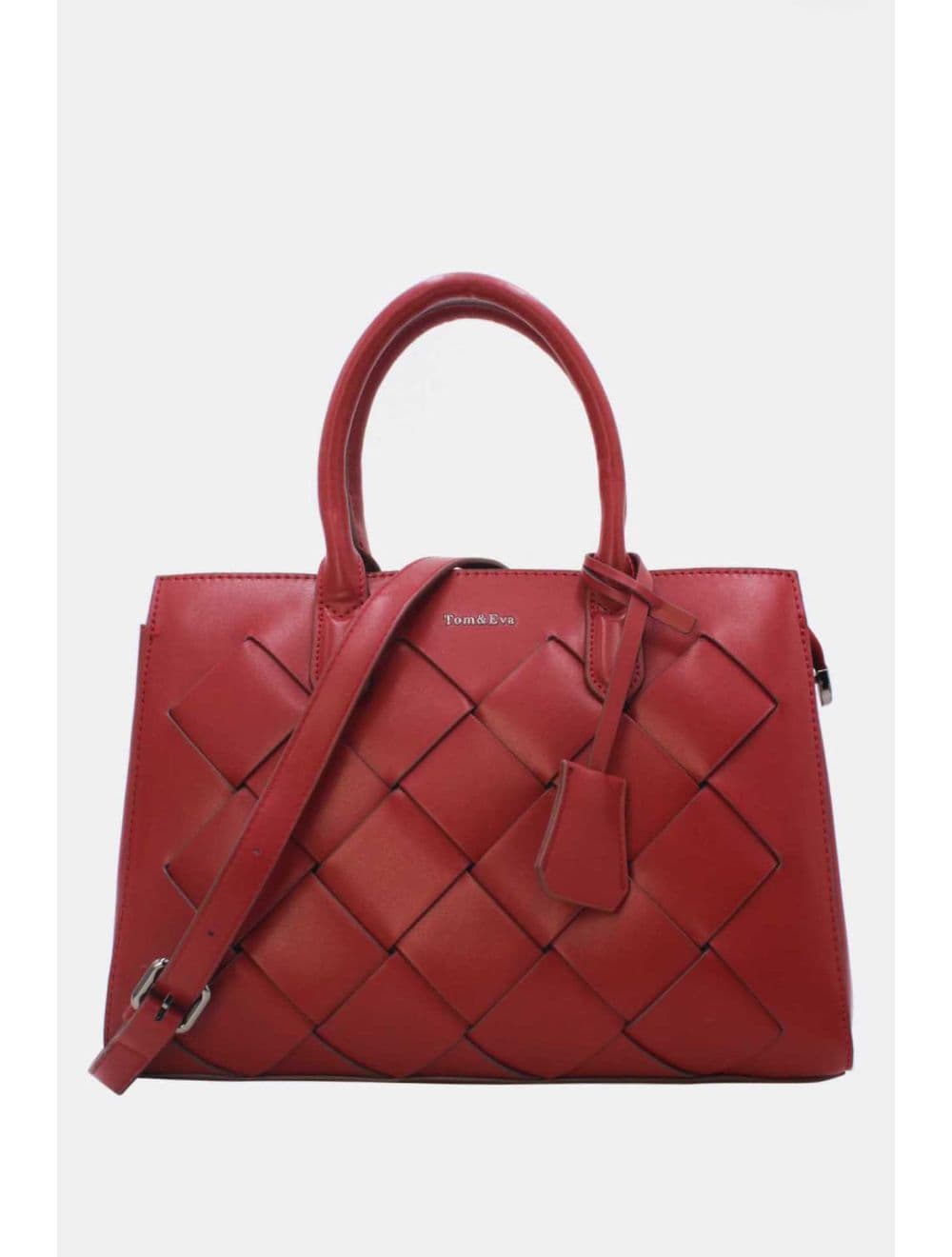 Sac à Main Tressé Avec Pendentif 25B-6398-Bordeaux