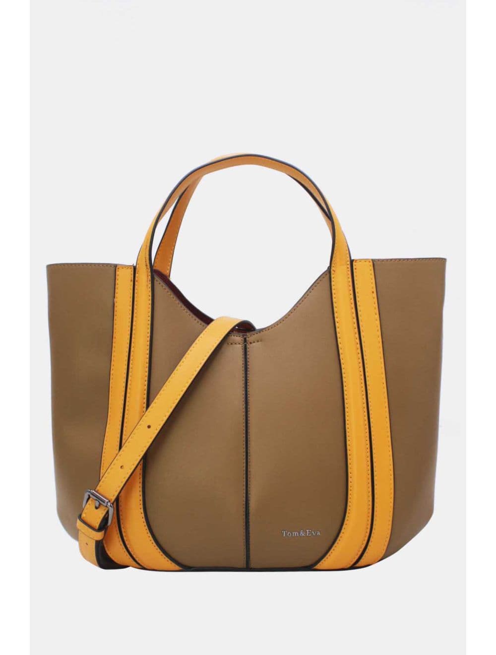 Sac à Main Effet Cuir Chic 25B-6374-Taupe/Yellow