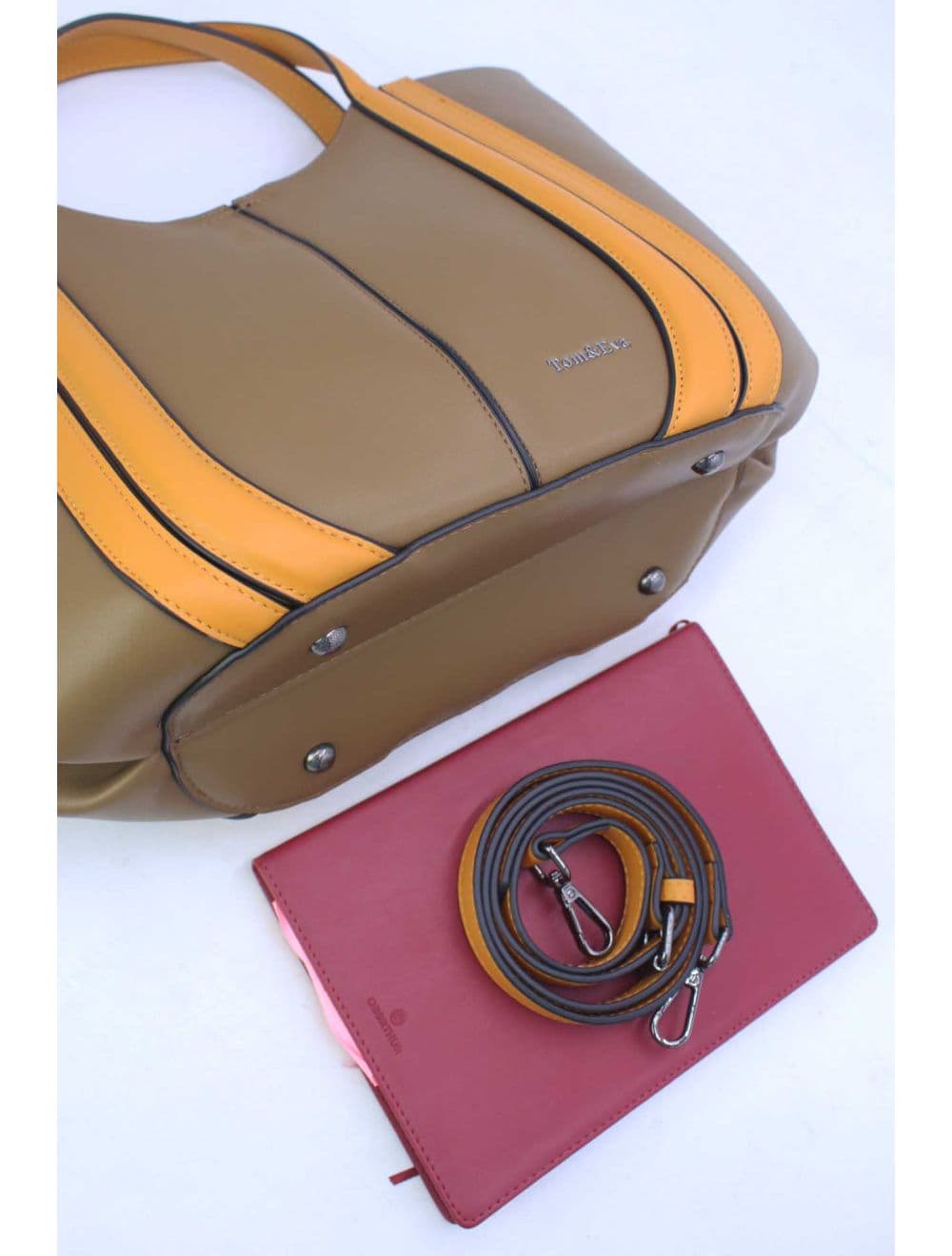 Sac à Main Effet Cuir Chic 25B-6374-Taupe/Yellow — vue 4