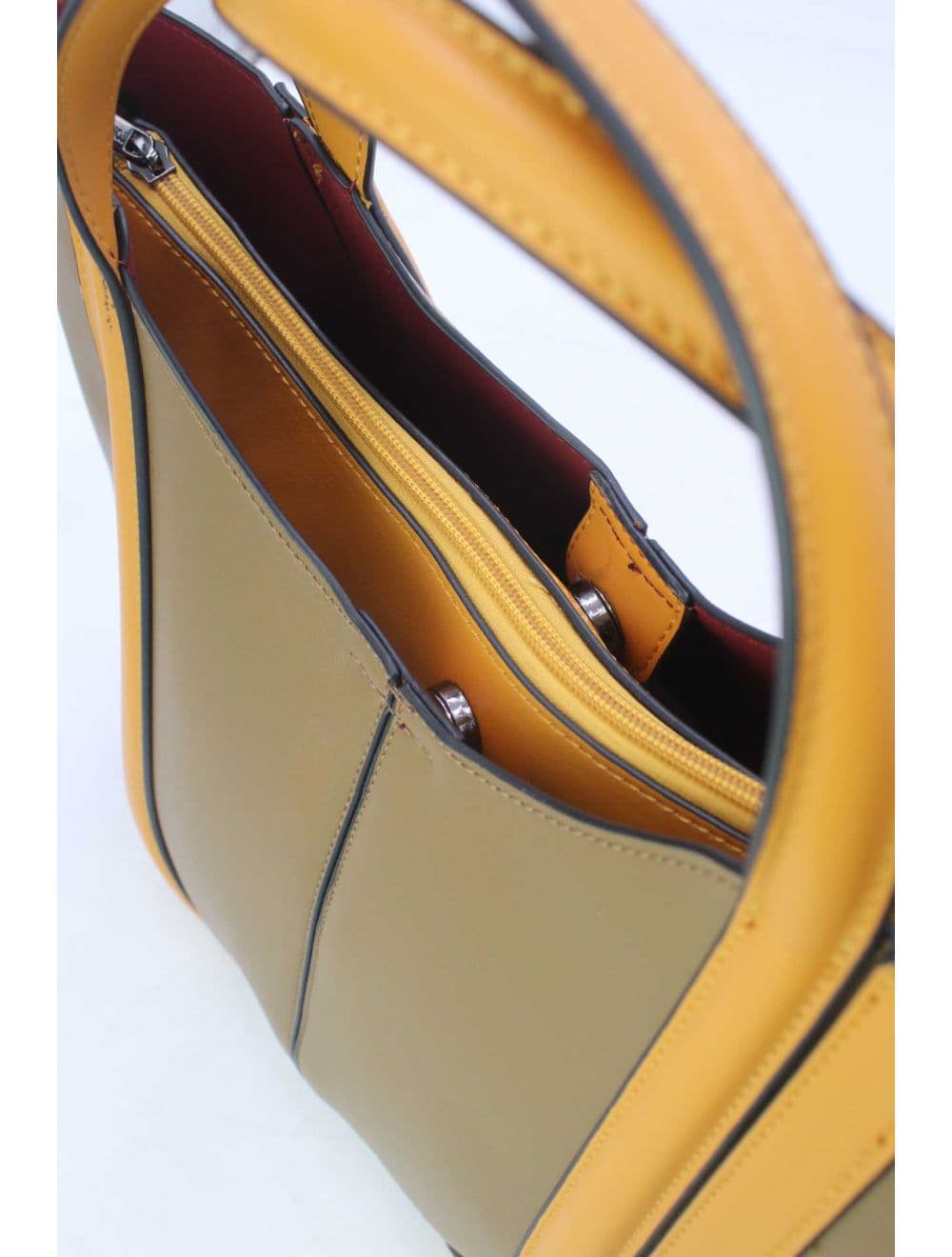 Sac à Main Effet Cuir Chic 25B-6374-Taupe/Yellow — vue 5