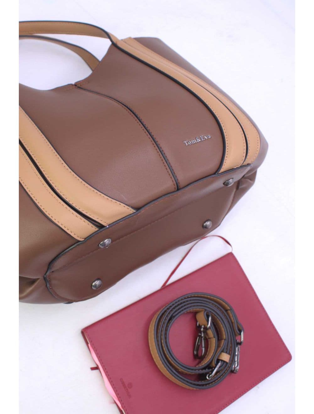 Sac à Main Effet Cuir Chic 25B-6374-Coffee/Apricot — vue 4