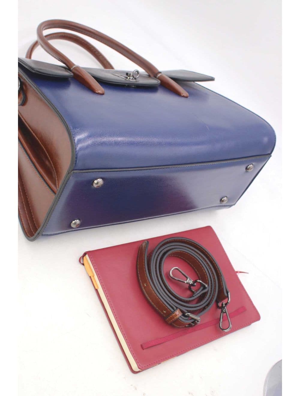 Sac à Main Effet Cuir Style Vintage RÉASSORT 24B-5866-Blue/Coffee — vue 4