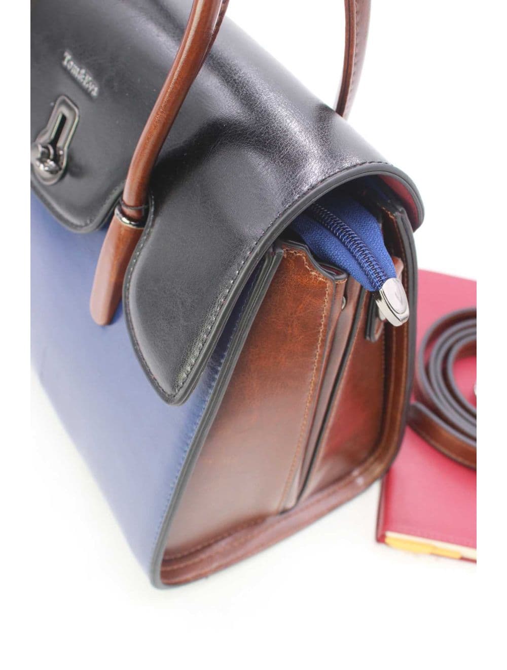 Sac à Main Effet Cuir Style Vintage RÉASSORT 24B-5866-Blue/Coffee — vue 5