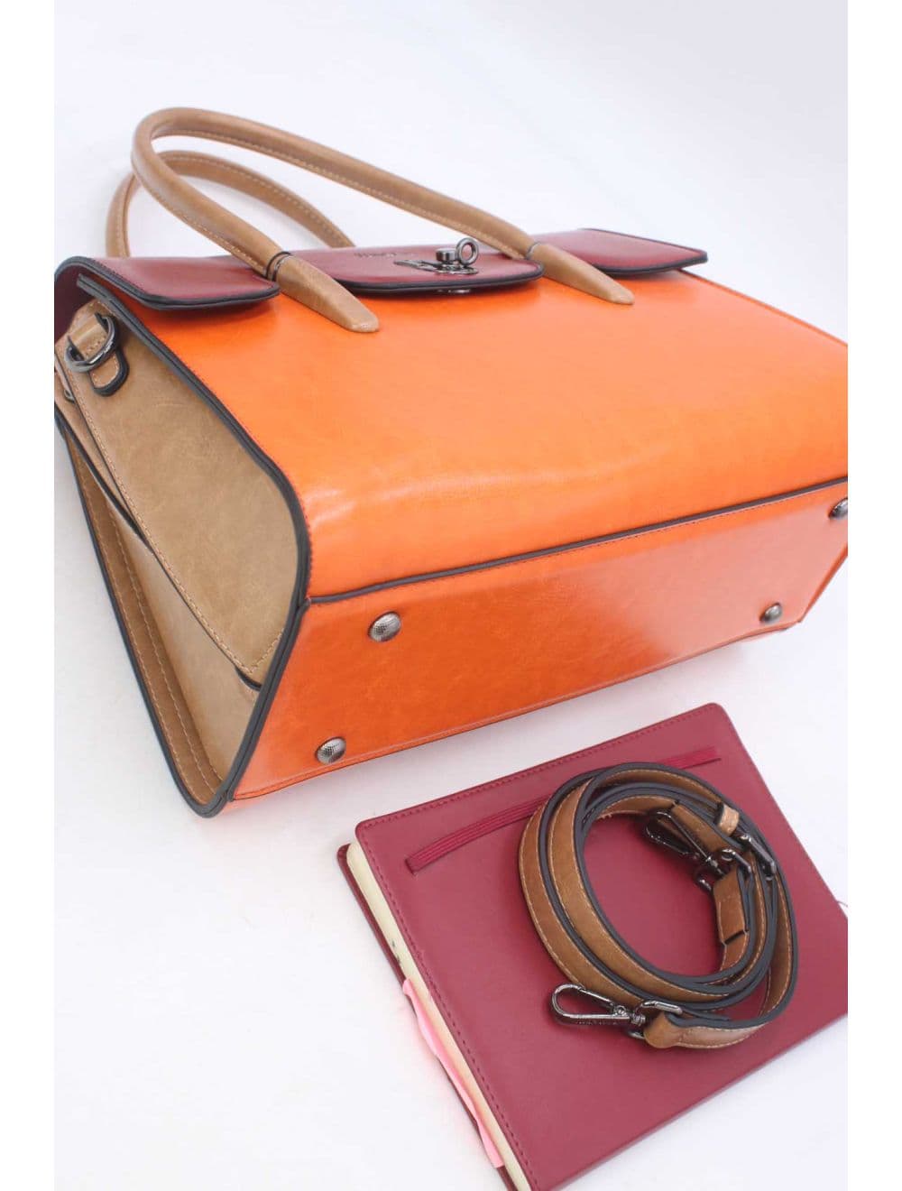 Sac à Main Effet Cuir Style Vintage RÉASSORT 24B-5866-Orange/Apricot — vue 4