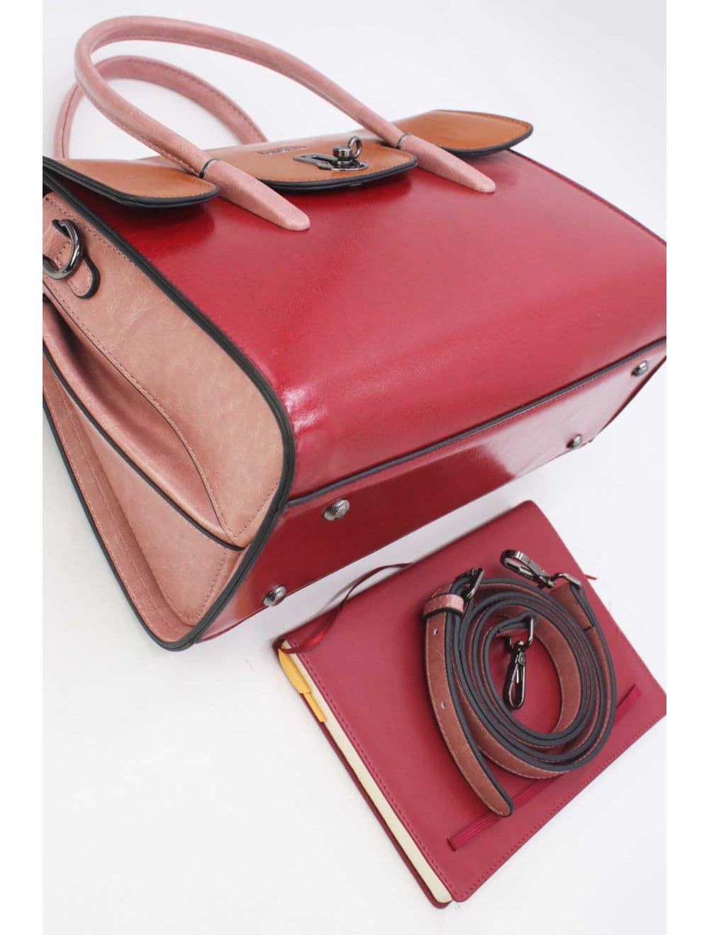 Sac à Main Effet Cuir Style Vintage RÉASSORT 24B-5866-Burgundy/Pink — vue 4