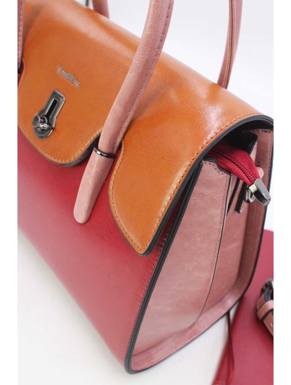 Sac à Main Effet Cuir Style Vintage RÉASSORT 24B-5866-Burgundy/Pink — vue 5