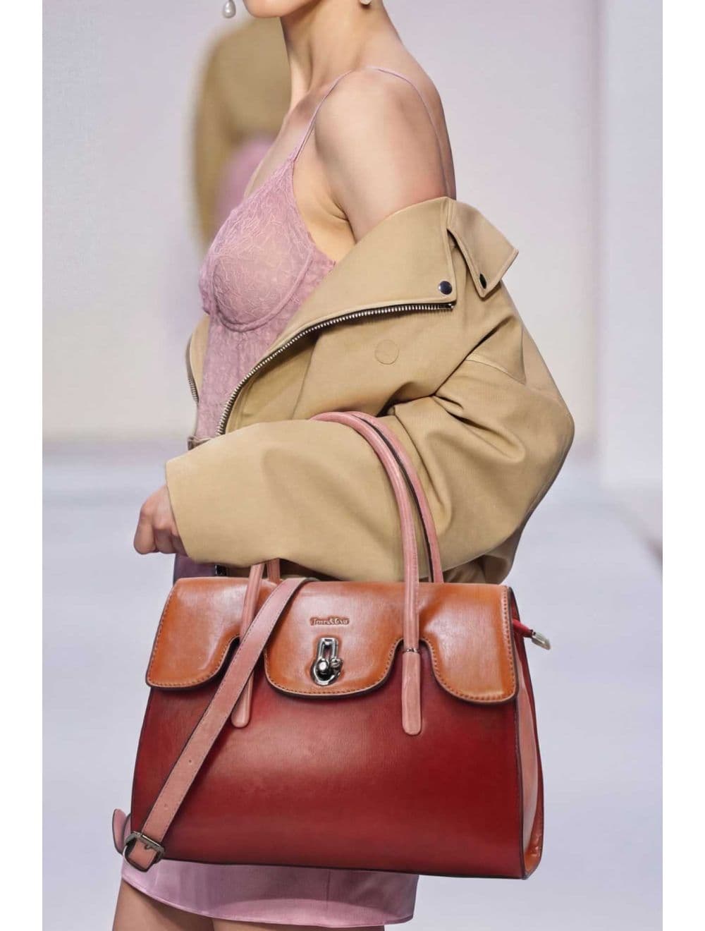 Sac à Main Effet Cuir Style Vintage RÉASSORT 24B-5866-Burgundy/Pink — vue 6