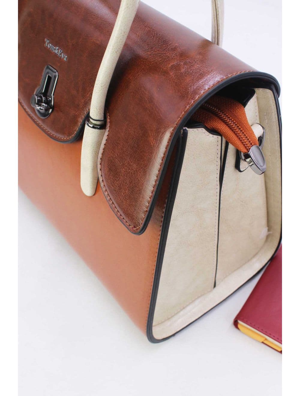 Sac à Main Effet Cuir Style Vintage RÉASSORT 24B-5866-Brown/White — vue 5