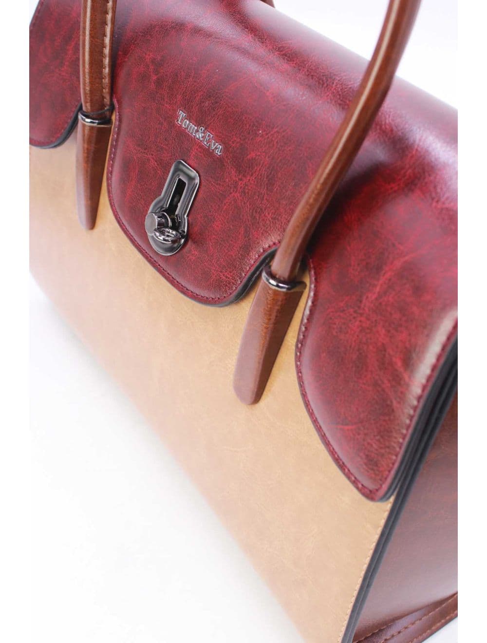 Sac à Main Effet Cuir Style Vintage RÉASSORT 24B-5866-Apricot/Coffee — vue 5