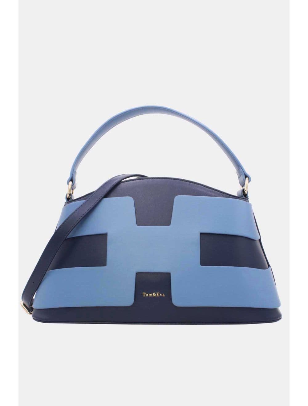 Sac à Main Effet Cuir Lisse Bicolore RÉASSORT25 24B-5862-Bleu