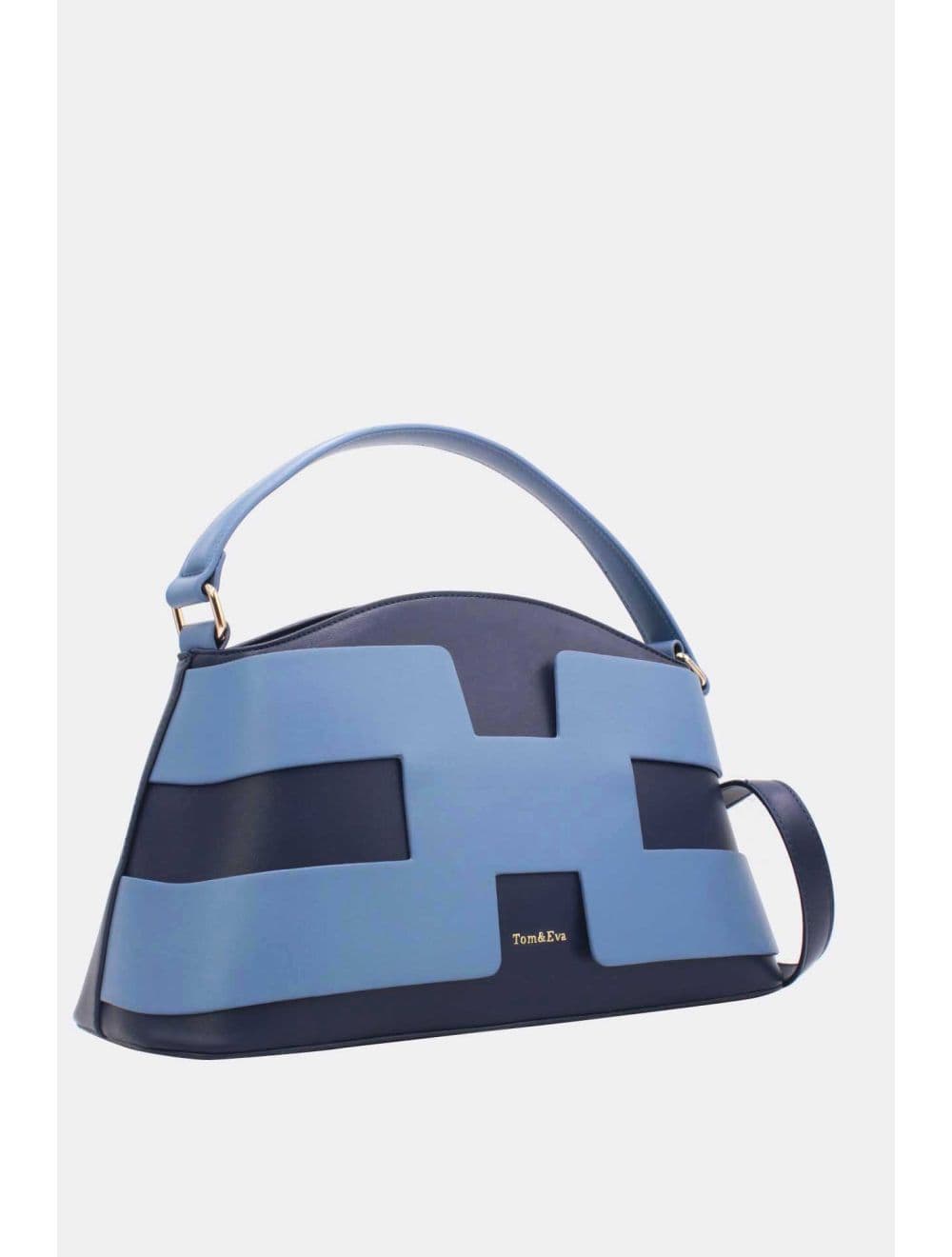 Sac à Main Effet Cuir Lisse Bicolore RÉASSORT25 24B-5862-Bleu — vue 2