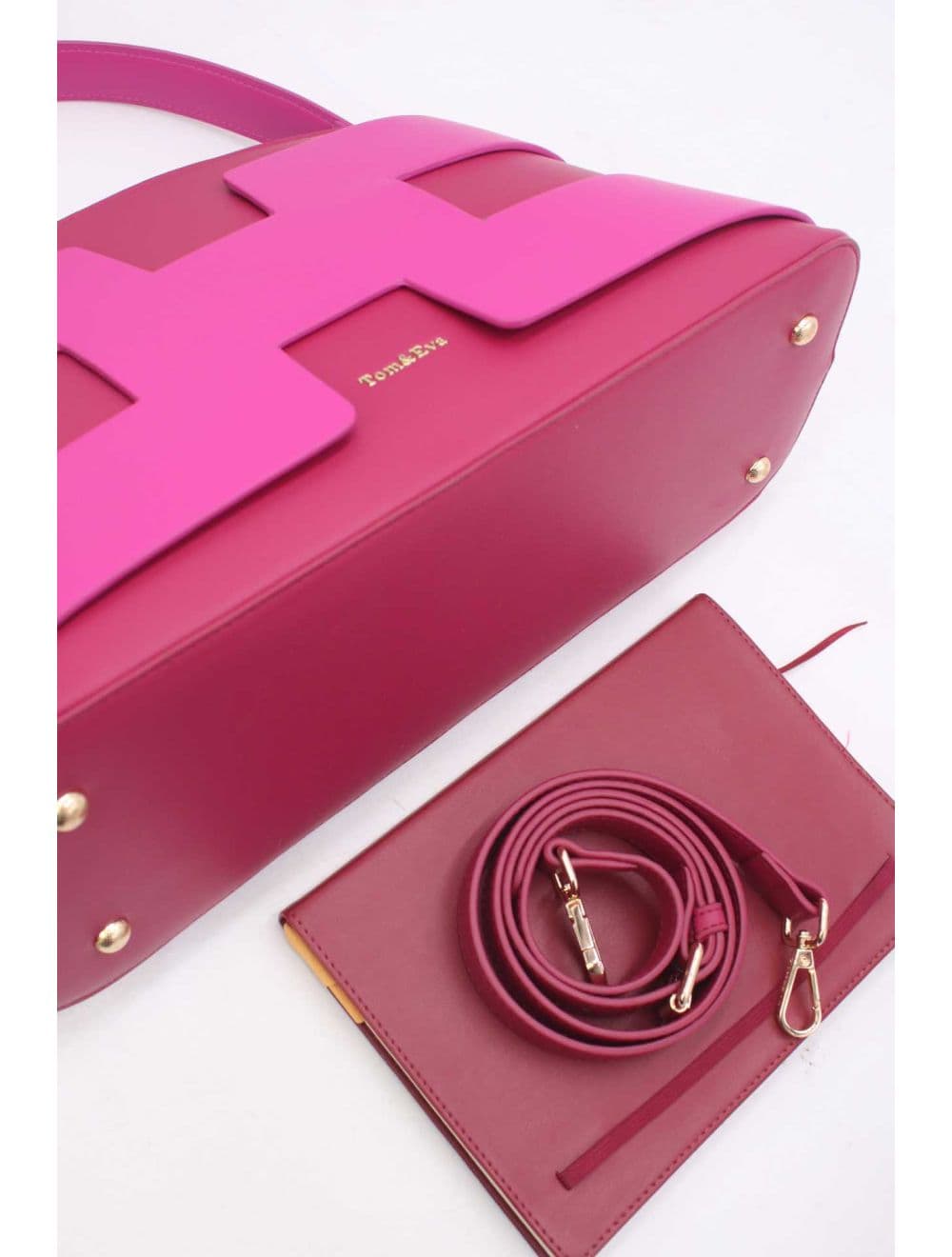 Sac à Main Effet Cuir Lisse Bicolore RÉASSORT25 24B-5862-Rose — vue 4