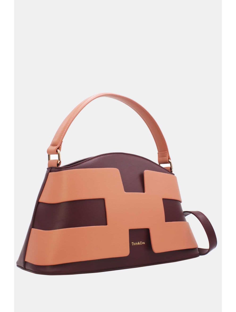 Sac à Main Effet Cuir Lisse Bicolore RÉASSORT25 24B-5862-Burgundy/Pink — vue 2