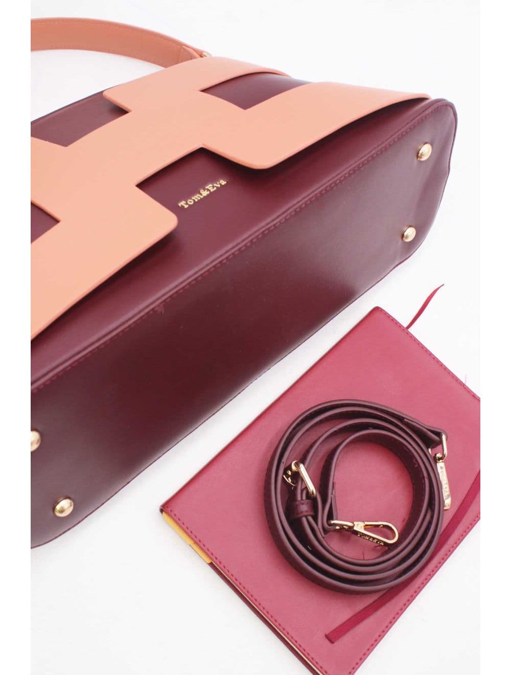 Sac à Main Effet Cuir Lisse Bicolore RÉASSORT25 24B-5862-Burgundy/Pink — vue 4