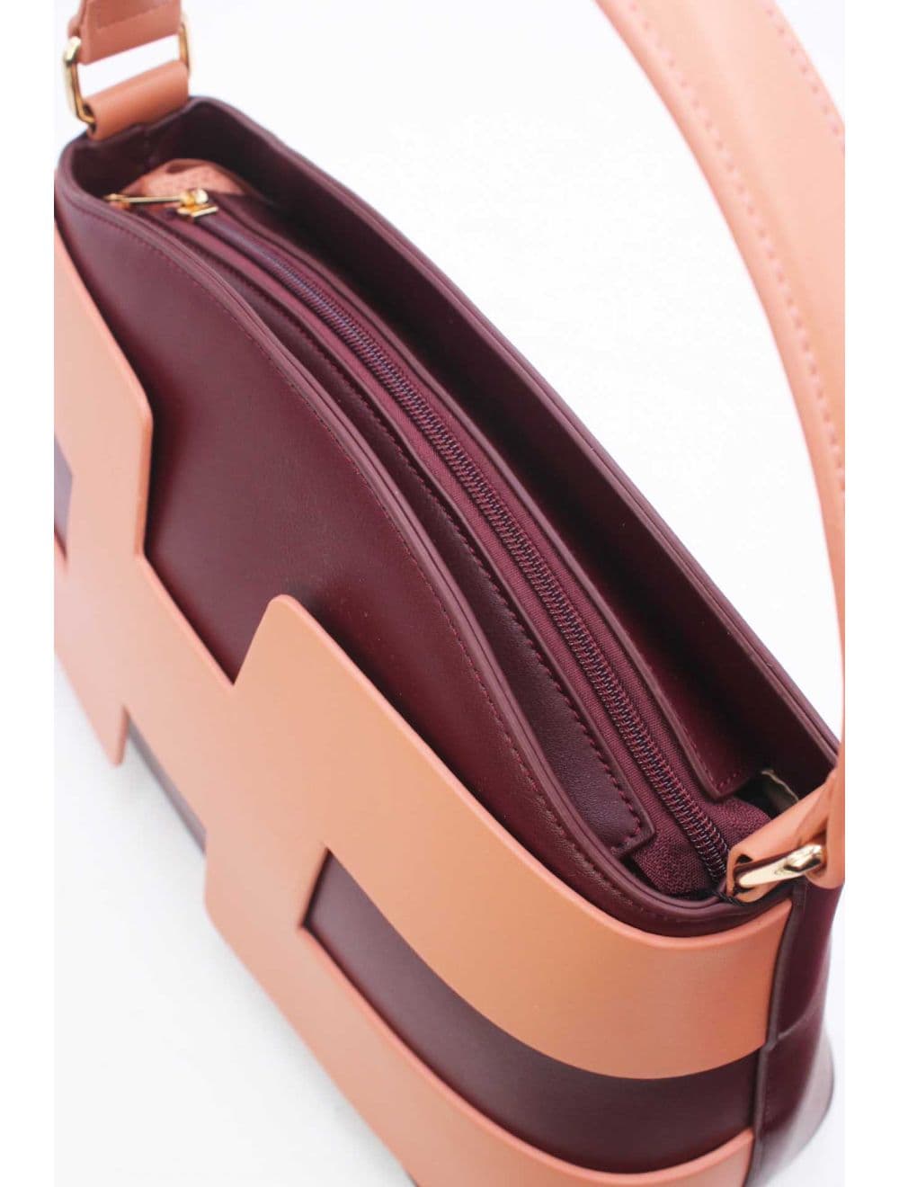 Sac à Main Effet Cuir Lisse Bicolore RÉASSORT25 24B-5862-Burgundy/Pink — vue 5