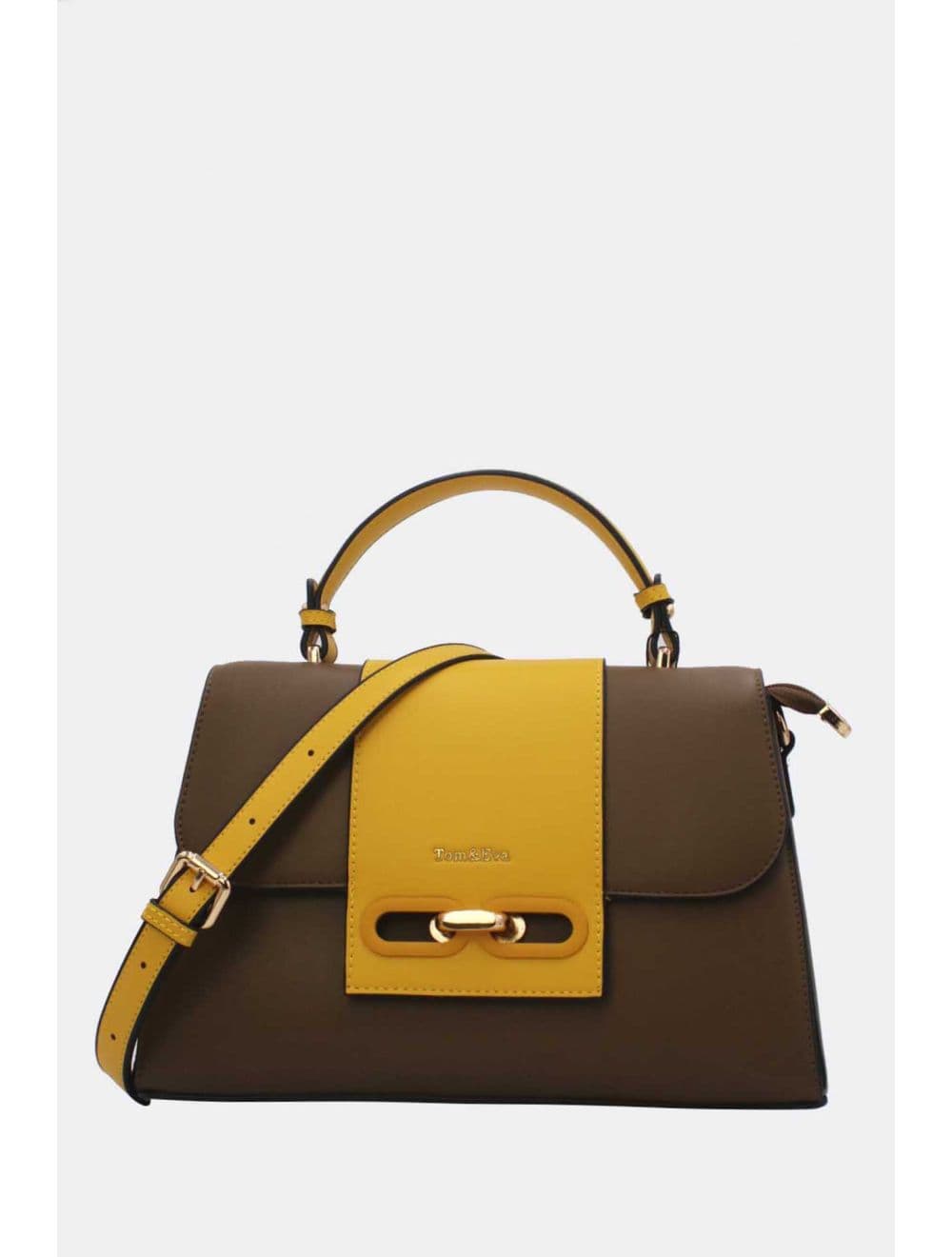 Sac à Main Femme Avec Languette 24B-5900-Taupe/Yellow