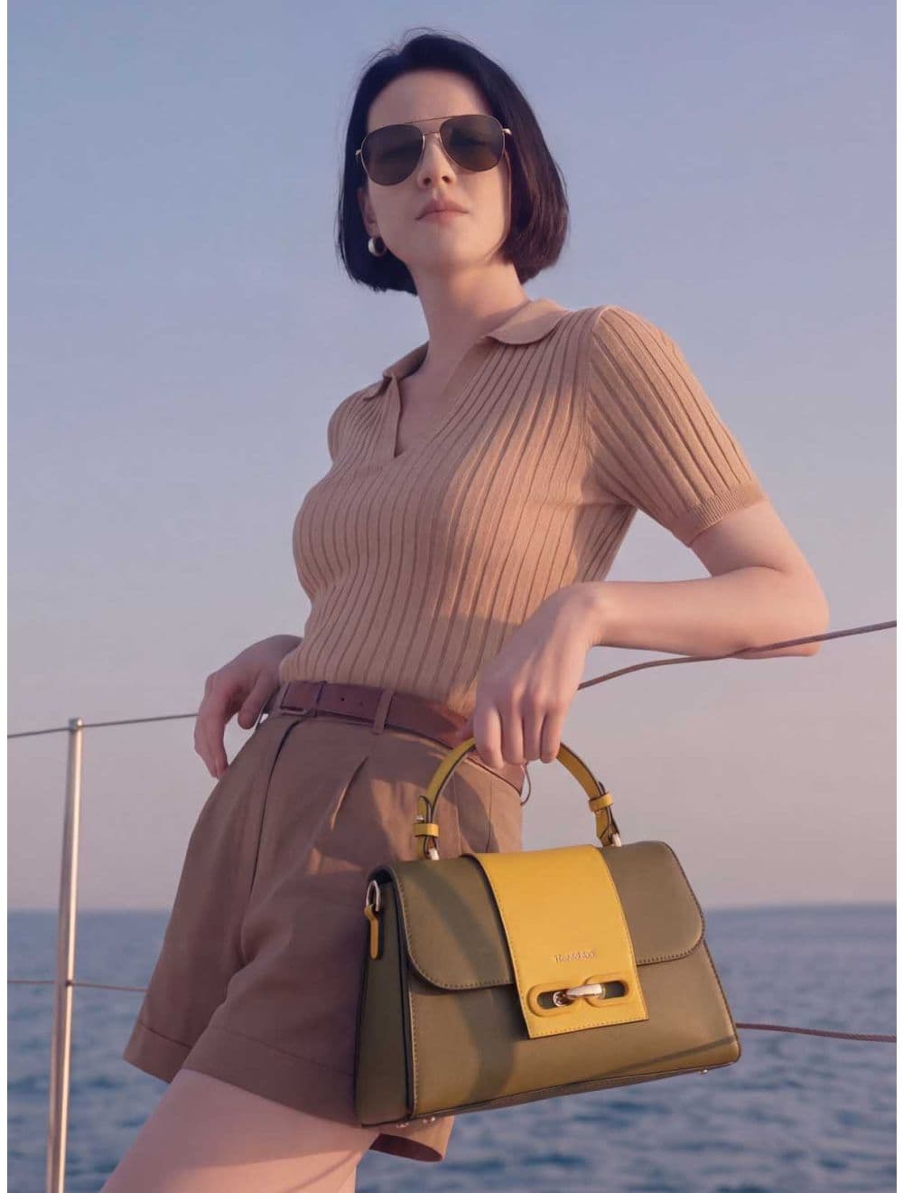 Sac à Main Femme Avec Languette 24B-5900-Taupe/Yellow — vue 6