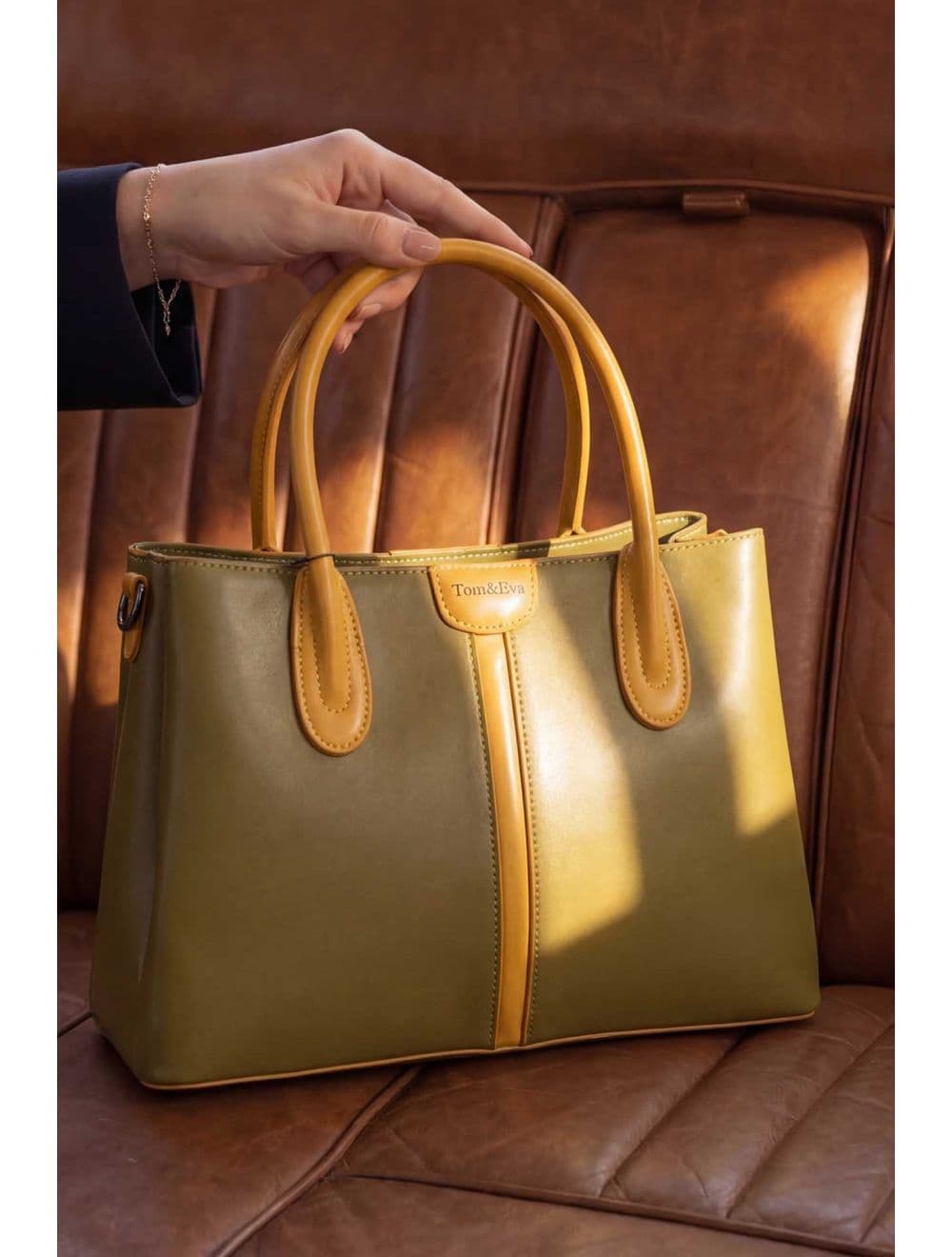 Sac à Main Chic Bicolore 25B-6364-Taupe/Yellow — vue 6