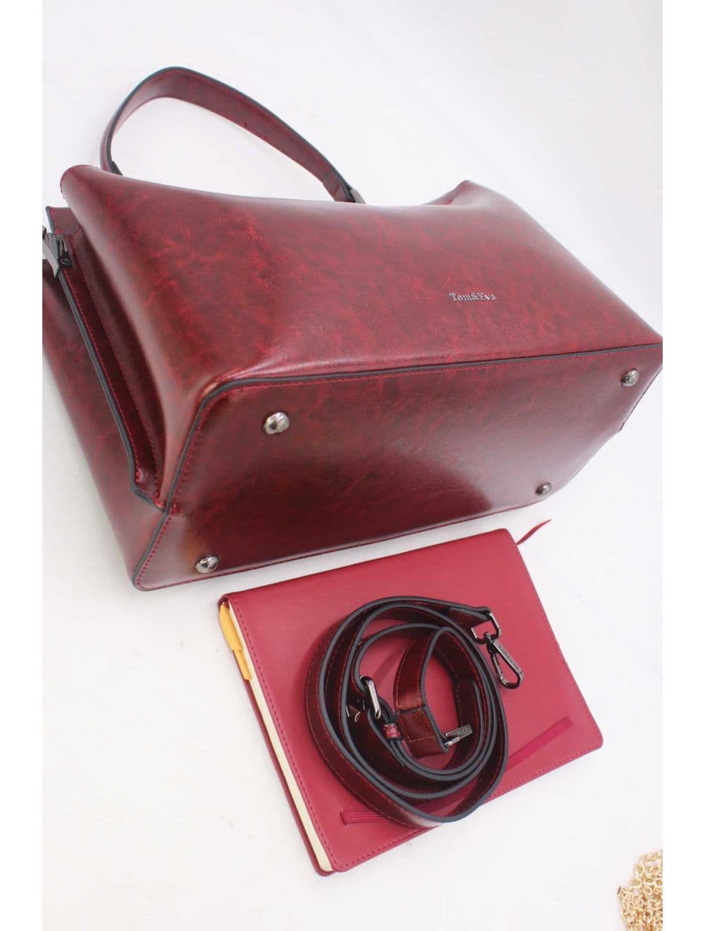 Sac à Main Effet Cuir Vernis Style Vintage 25B-6361-Burgundy — vue 4