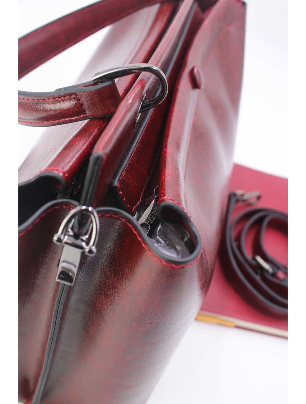 Sac à Main Effet Cuir Vernis Style Vintage 25B-6361-Burgundy — vue 5
