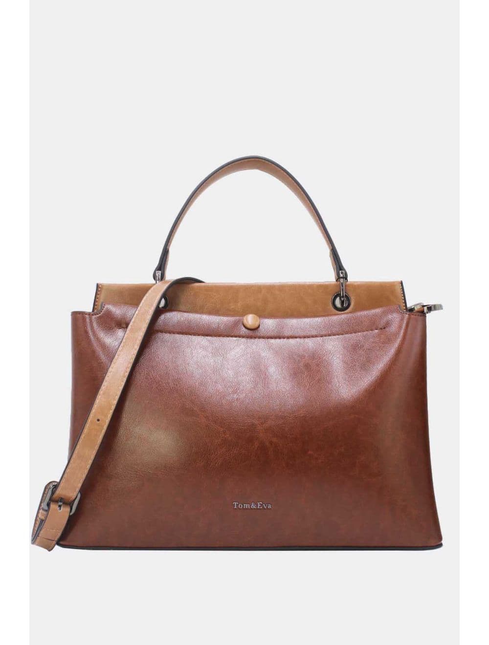 Sac à Main Effet Cuir Vernis Style Vintage 25B-6361-Coffee/Apricot