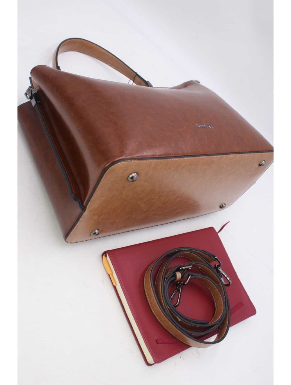 Sac à Main Effet Cuir Vernis Style Vintage 25B-6361-Coffee/Apricot — vue 4