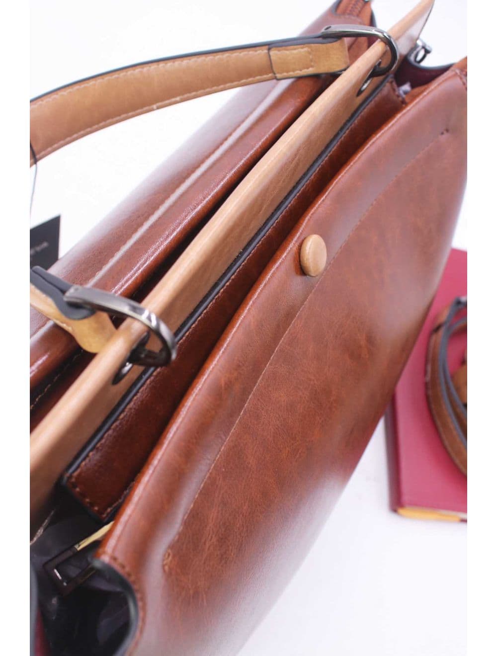 Sac à Main Effet Cuir Vernis Style Vintage 25B-6361-Coffee/Apricot — vue 5