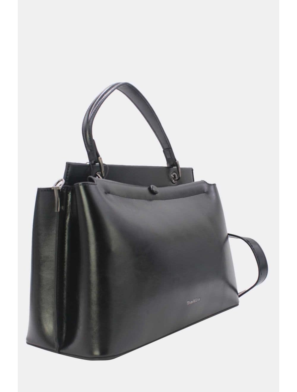 Sac à Main Effet Cuir Vernis Style Vintage 25B-6361-Noir — vue 2