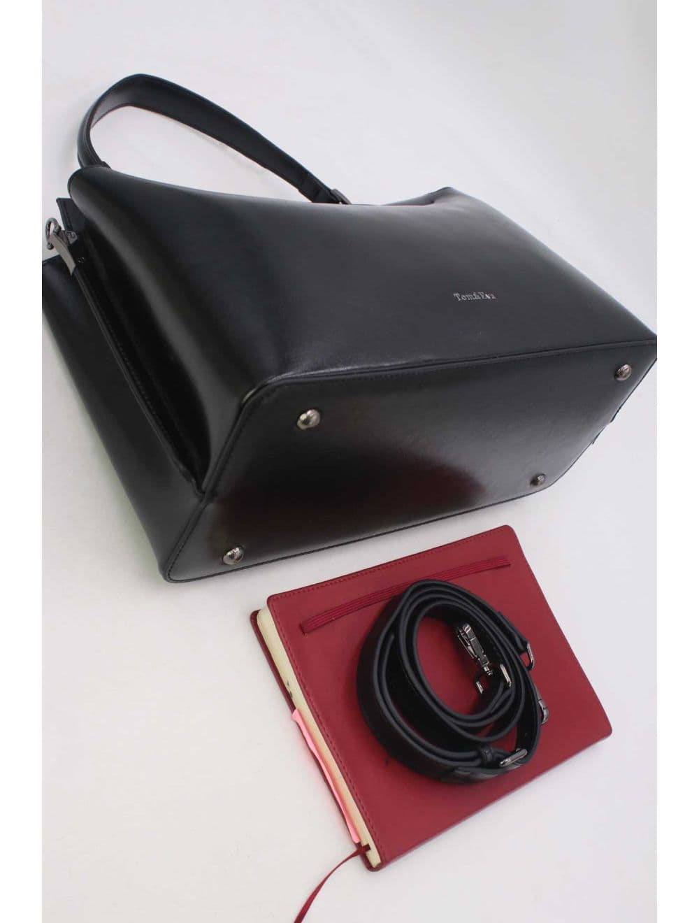Sac à Main Effet Cuir Vernis Style Vintage 25B-6361-Noir — vue 4