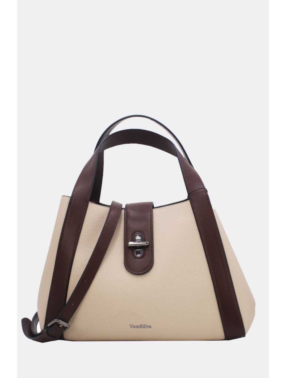 Sac à Main Transformable Fermoir Languette 25B-6223-Beige/Coffee