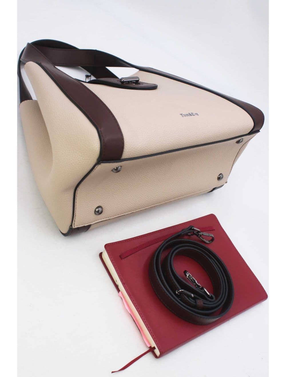 Sac à Main Transformable Fermoir Languette 25B-6223-Beige/Coffee — vue 4