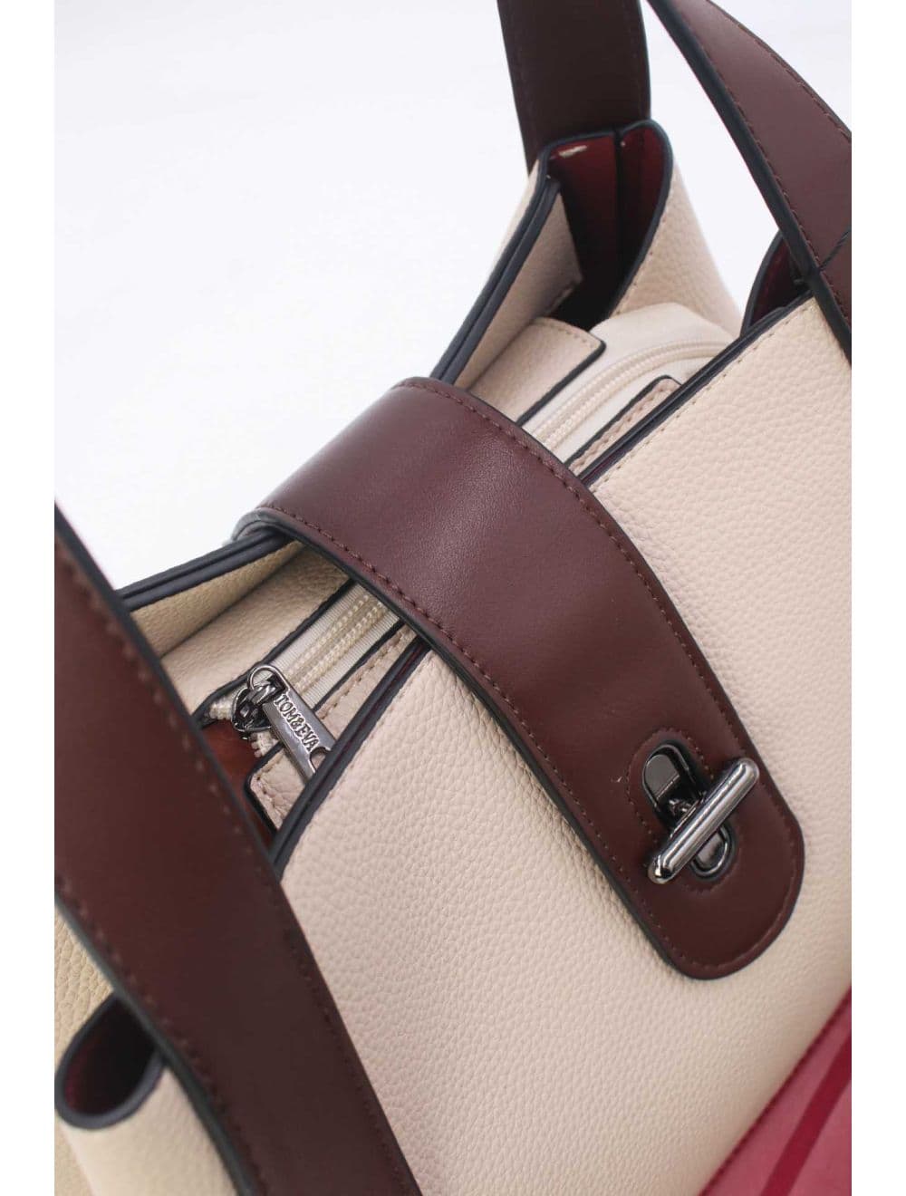 Sac à Main Transformable Fermoir Languette 25B-6223-Beige/Coffee — vue 5