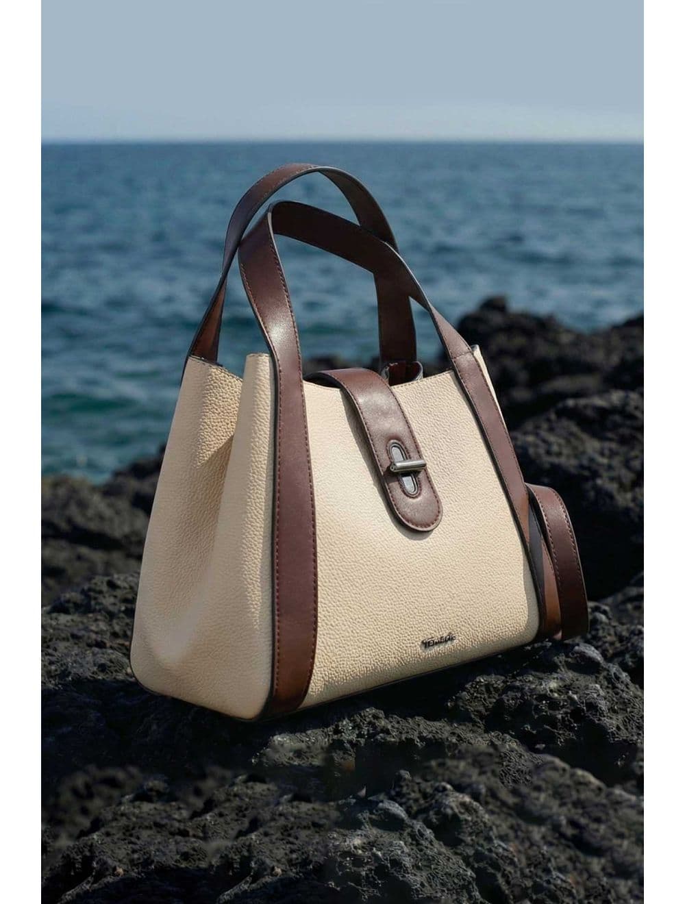 Sac à Main Transformable Fermoir Languette 25B-6223-Beige/Coffee — vue 6