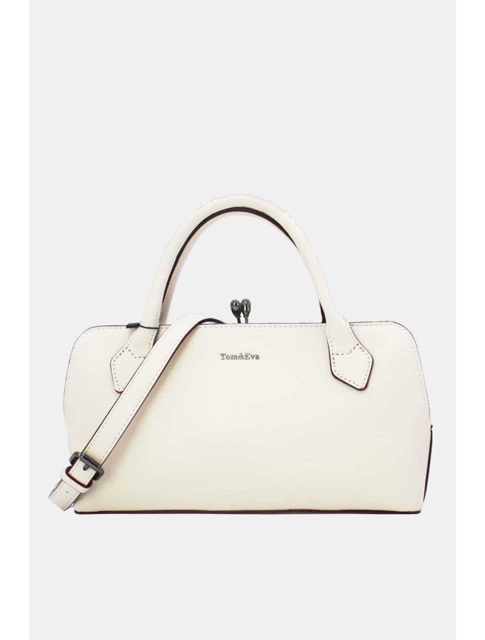 Sac Boston Plat à Fermoir Rétro Noir 25B-6371-Beige