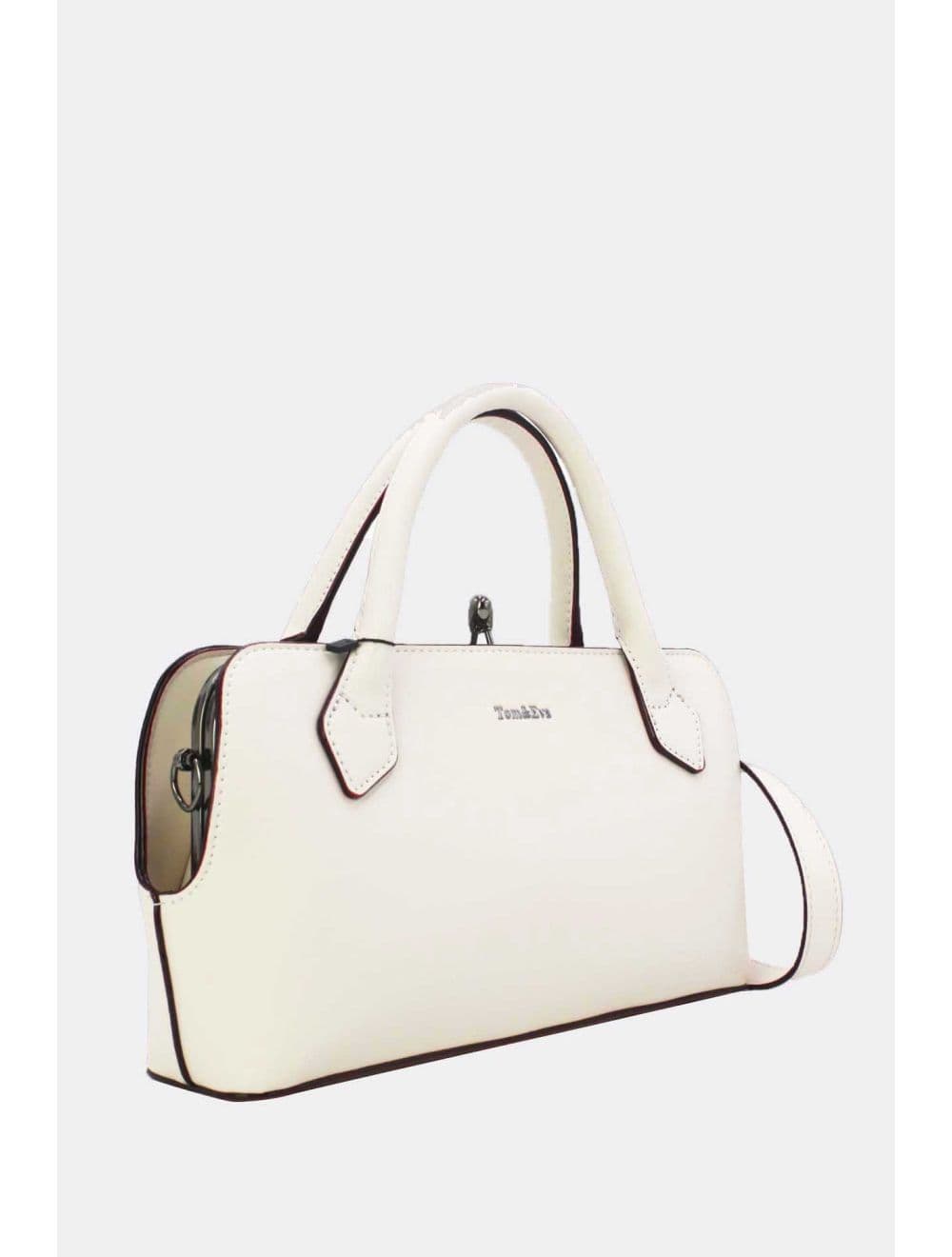 Sac Boston Plat à Fermoir Rétro Noir 25B-6371-Beige — vue 5