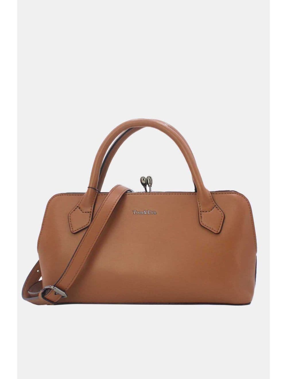 Sac Boston Plat à Fermoir Rétro Noir 25B-6371-Marron