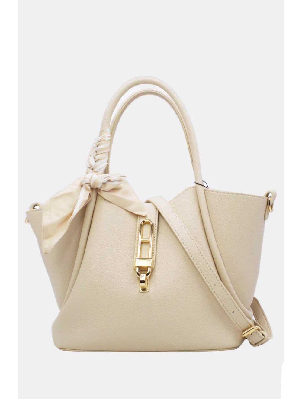 Sac à Main Trapèze Avec Bandeau En Soie 25B-6359-Beige